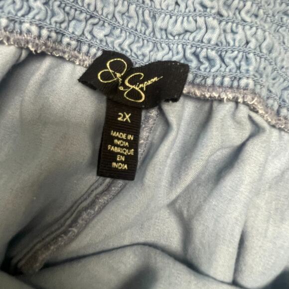 Jessica Simpson Chambray Lightweight Skirt With Ruffle Sz 2X Boho Prairie - Picture 4 of 5